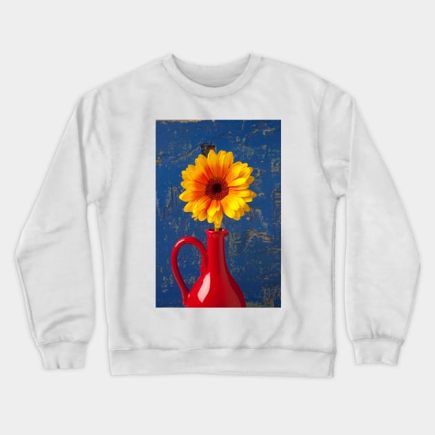 Yellow Mum In Red Pitcher Crewneck Sweatshirt by photogarry